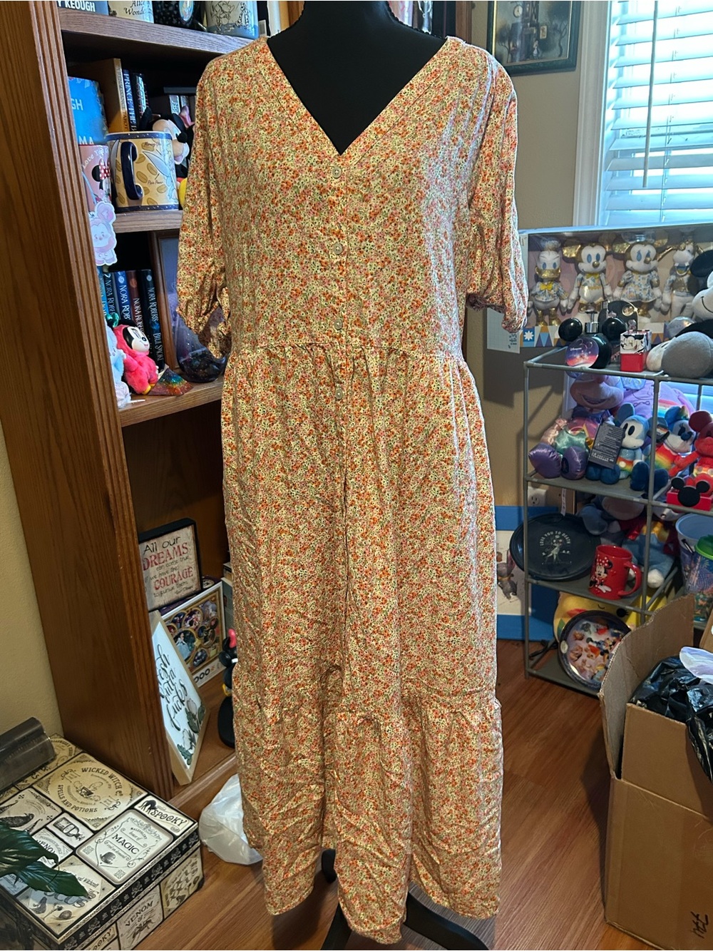 Sonoma Floral V-Neck Tiered Maxi Dress - Cream and Coral